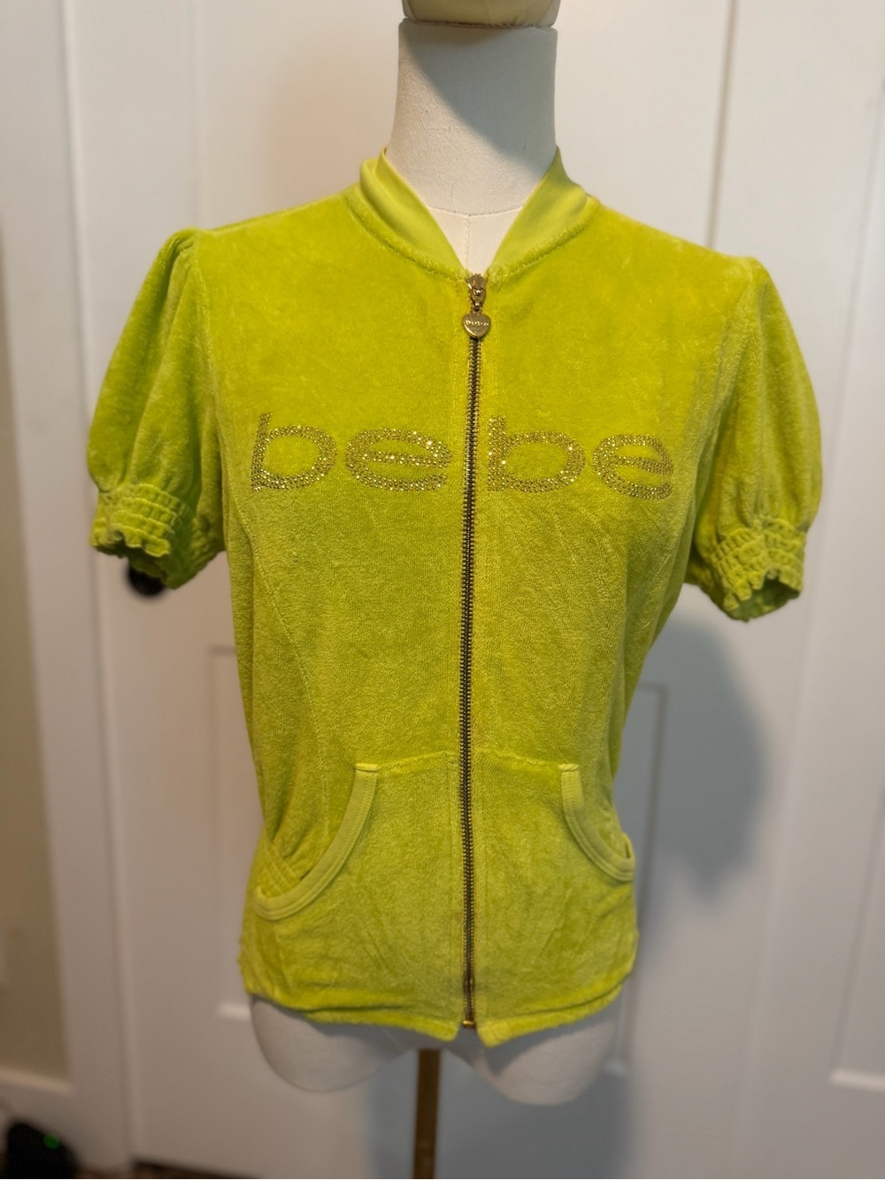 Vintage bebe Neon Lime Terry Short Sleeve Zip-Up Jacket